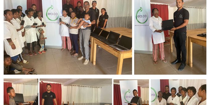Children in Madagascar with donated computers